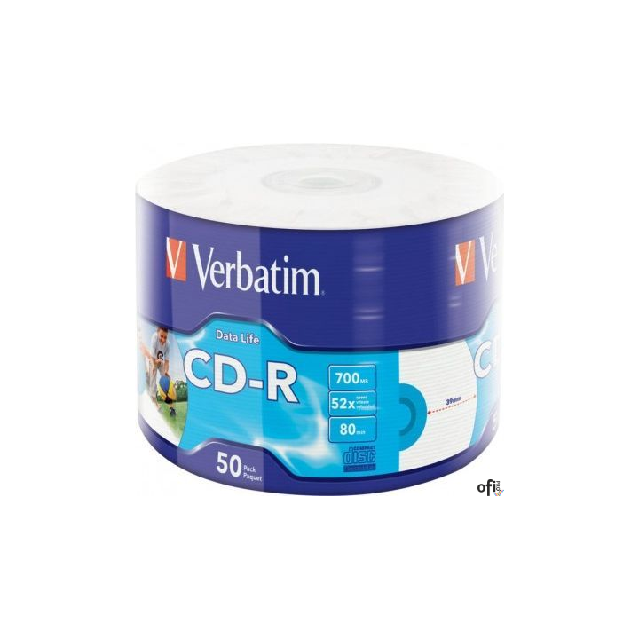 Płyta CD-R VERBATIM (50) 700MB 52x wrap INKJET PRINTABLE 43794