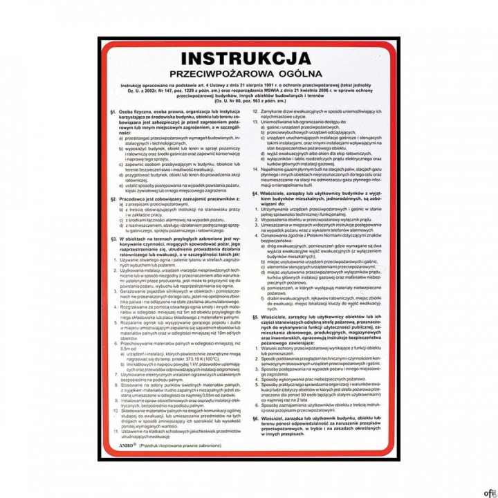 Naklejka INSTRUKCJA POSTĘPOWANIA NA WYPADEK POŻARU Z-IP1-P