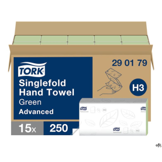Ręcznik składny Advanced ZZ zielony 2 warstwy 3750 szt./kart H3 TORK 290179, 15x25
