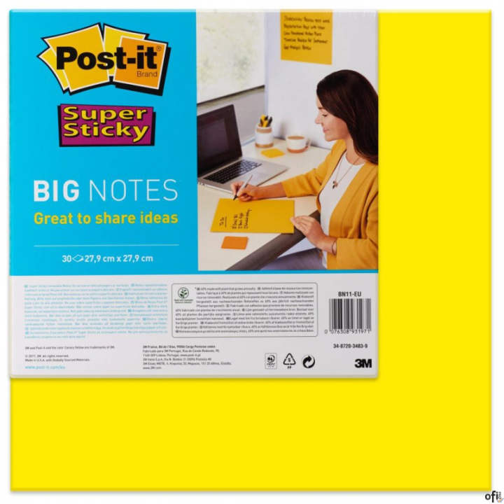 Bloczek samoprzylepny POST-IT_ Super Sticky Big Notes (BN11 -EU), 280x280mm,1x30 kart., żółty, 3M-70006850690