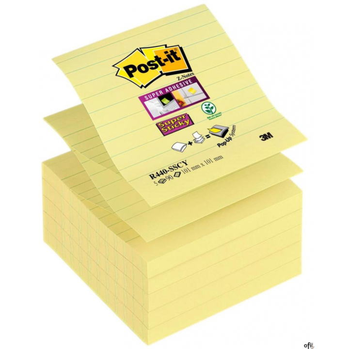 Karteczki samoprzylepne Post-it_ Super Sticky Z-Notes _16 żółtych bloczków po 90 karteczek 76x76mm _+ Podajnik PRO i 90