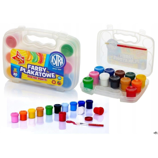 Farby plakatowe Astra 12 kolorów 20 ml - walizka, 301117002