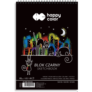 Blok czarny na spirali KOTY A5, 40 ark, 80g, Happy Color HA 3808 1520-K40