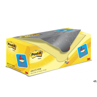 Bloczek samoprzylepny POST-IT (654CY-VP20), 76x76mm, (16+4)x100 kart., żółte, 4 bloczki GRATIS