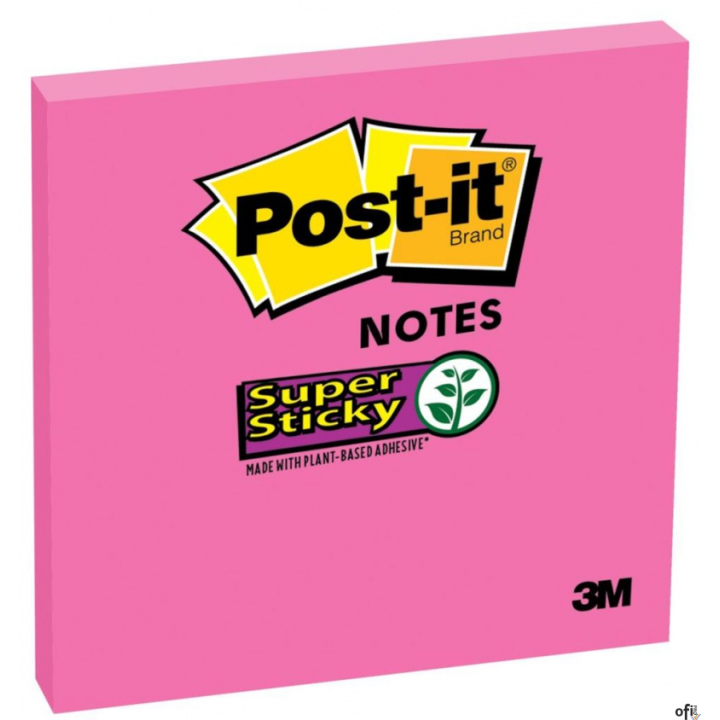 Bloczek_ samoprzylepny POST-IT_ Super sticky, (654-6SS-PNK), 76x76mm, 1x90 kart., fuksja