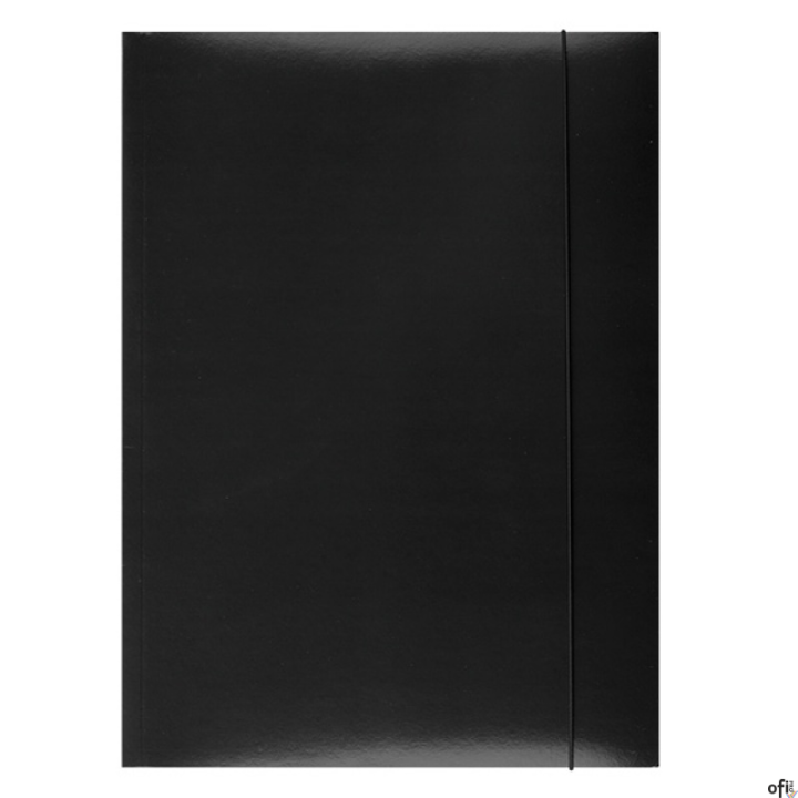 Teczka z gumką OFFICE PRODUCTS, karton/lakier, A4, 350gsm, 3-skrz., czarna 21191141-05