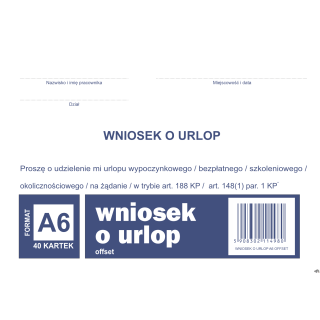 Wniosek o urlop, A6 40 kartek, 10-515-5 DOTTS