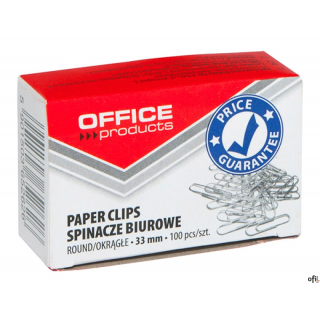 Spinacze okrągłe , 33mm, 100szt., srebrne, typu OFFICE PRODUCTS 18083315-19