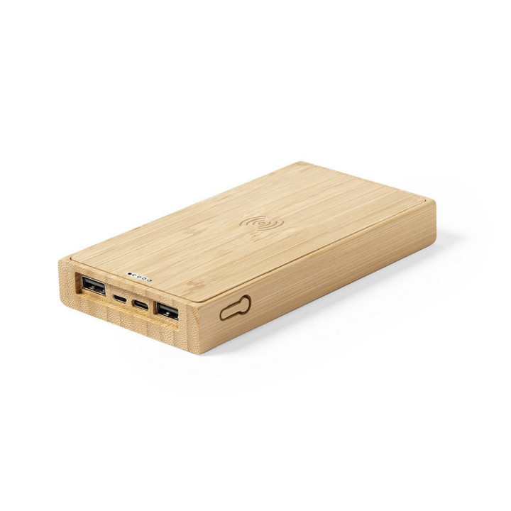 Bambusowy bezprzewodowy power bank 10000 mAh, ładowarka bezprzewodowa 5W, ładowarka słoneczna