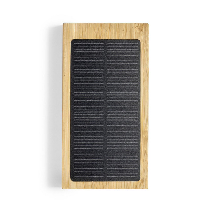 Bambusowy bezprzewodowy power bank 10000 mAh, ładowarka bezprzewodowa 5W, ładowarka słoneczna