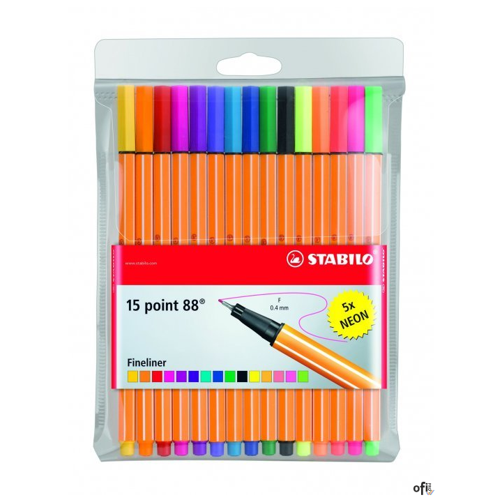Cienkopis STABILO point 88 komplet 15szt. w tym 5 neonowych 8815-1