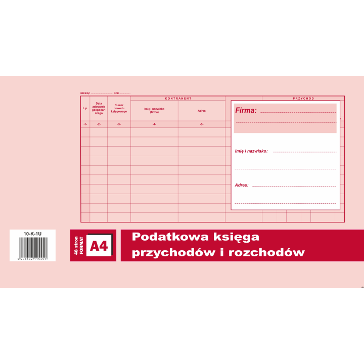 Podatkowa księga przychpdów i rozchodów A4, 48 stron offset 10-K-1U DOTTS