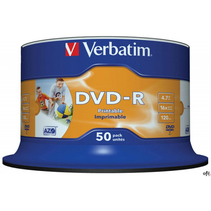 Płyta DVD-R VERBATIM CAKE (50) Printable nadruk Wide 4.7GB x16 43533