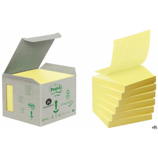 Ekologiczne karteczki samoprzylepne R330-1B Post-it_ Z-Notes z certyfikatem PEFC Recycled, Żółte, 76x76mm, 6 bloczków po 100 kar