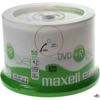 Płyta MAXELL DVD+R 4.7GB 16x, (50szt) PRINTABLE, white, do nadruku, cake 275702 SALE