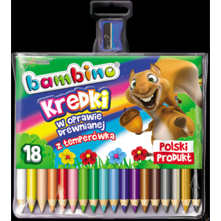 Kredki trójkątne BAMBINO 18 kolorów+temperówka w oprawie drewnianej