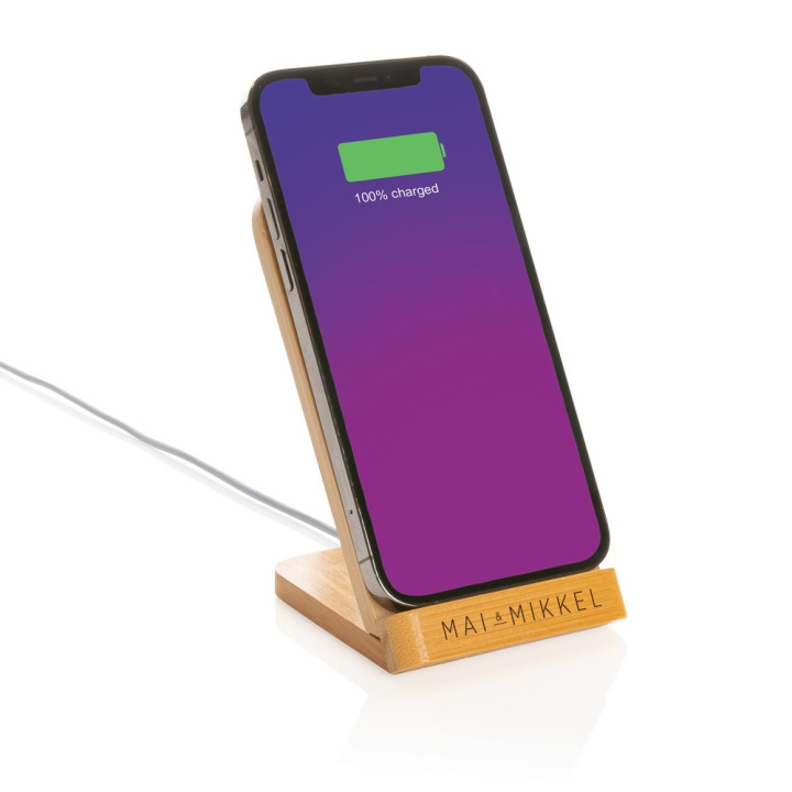 Bambusowa ładowarka bezprzewodowa 5W, stojak na telefon