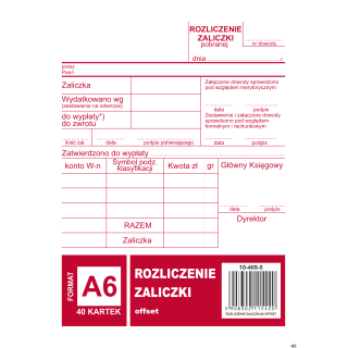 Rozliczenie zaliczki A6, 40 kartek offset, 10-409-5 DOTTS