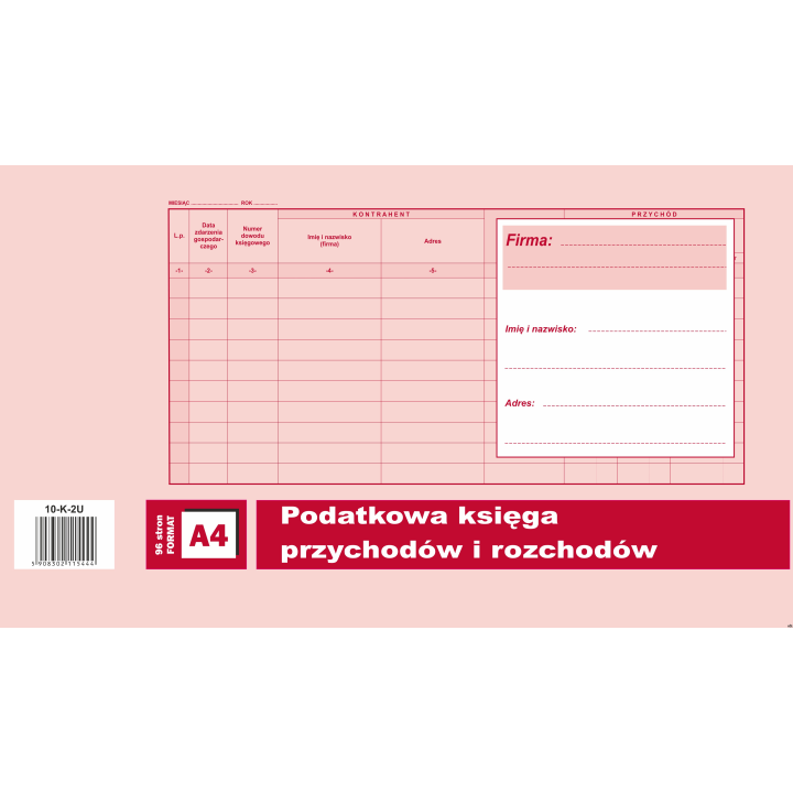 Podatkowa księga przychpdów i rozchodów A4, 96 stron offset 10-K-2U DOTTS