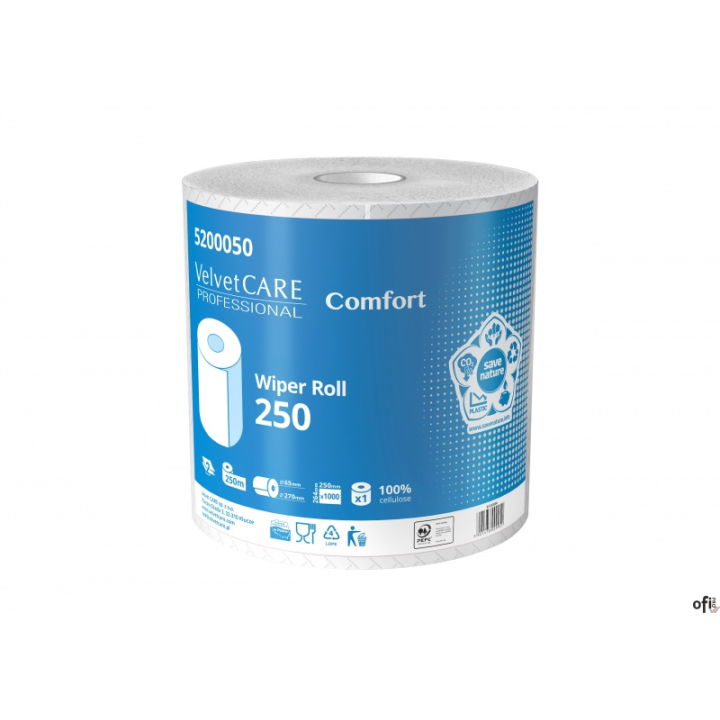 Czyściwo przemysłowe celuloza, 2 warstwy, białe, 250m - 1000 listków (1szt) VELVET PROFESSIONAL Comfort 5200050