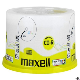 Płyta MAXELL CD-R 700MB 52x (50szt) PRINTABLE, white, do nadruku, cake 624006