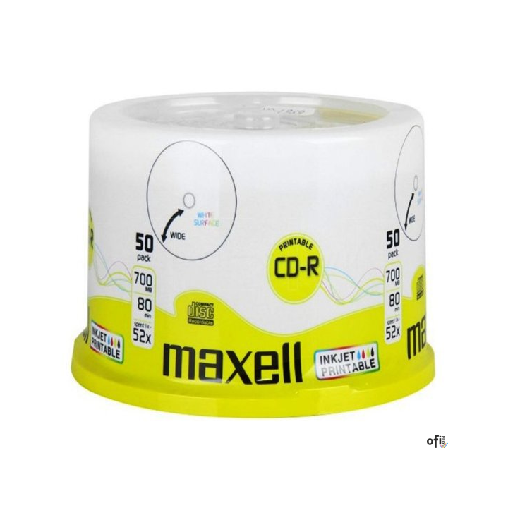 Płyta MAXELL CD-R 700MB 52x (50szt) PRINTABLE, white, do nadruku, cake 624006