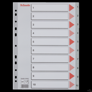 Przekładki plastikowe szare PP A4 1-10 100105 numeryczne ESSELTE