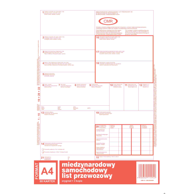 Międzynarodowy list przewozowy CMR, (1+3) A4 80 kartek, 10-800-1 DOTTS
