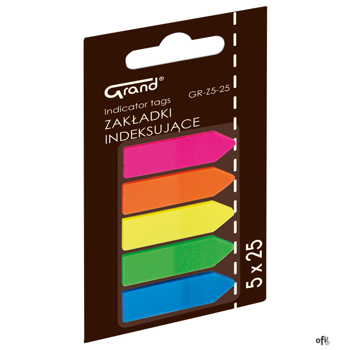 Zakładki indeksujące GRAND GR-Z5-25, strzałki 5 kol., 45 x 12 mm 150-1417