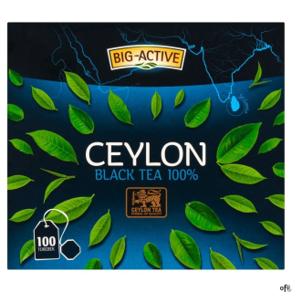 Herbata BIG-ACTIVE PURE CEYLON, 100 torebek x1,5g z zawieszką czarna