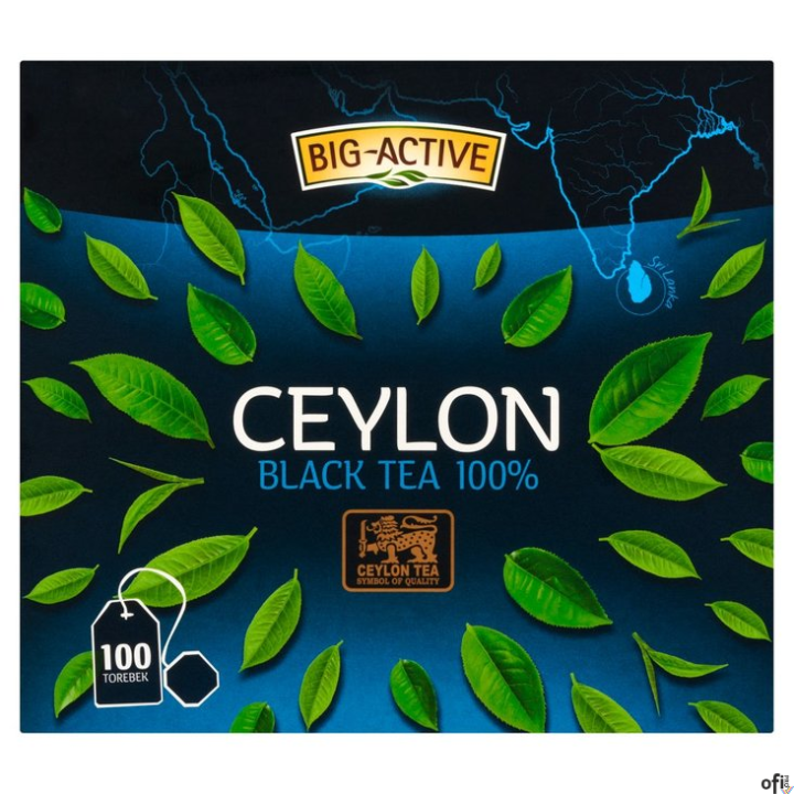 Herbata BIG-ACTIVE PURE CEYLON, 100 torebek x1,5g z zawieszką czarna
