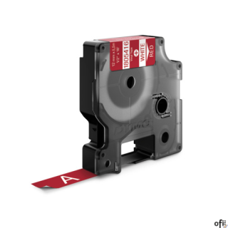 Taśma winylowa RHINO 12 mm biała na czerwonym 1805416 DYMO