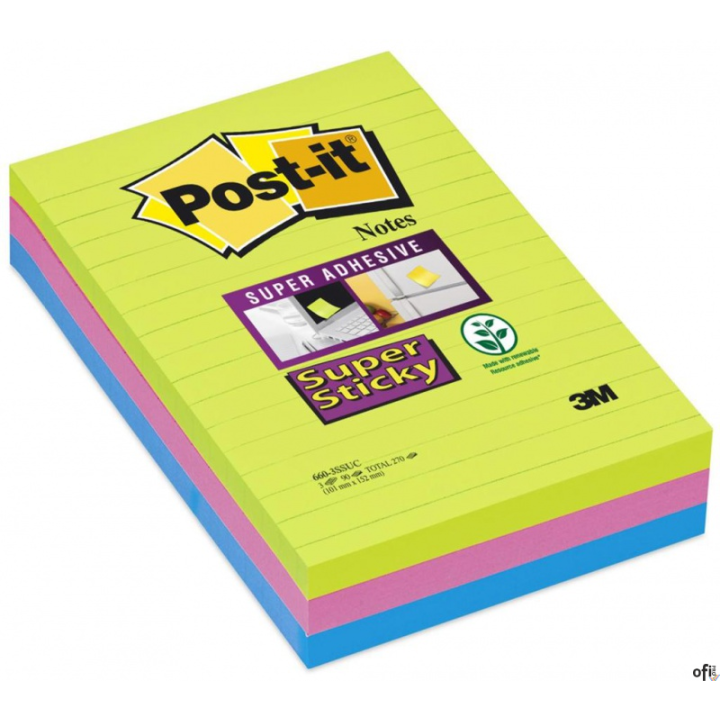 Bloczek_samoprzylepny POST-IT_ Super Sticky w linie (660 - 3 SSUC), 102x1