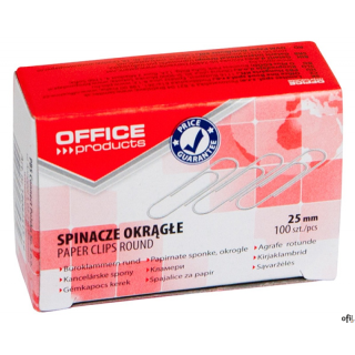 Spinacze okrągłe OFFICE PRODUCTS, 25mm, 100szt., srebrne 18082515-19