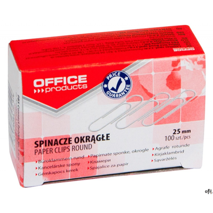 Spinacze okrągłe OFFICE PRODUCTS, 25mm, 100szt., srebrne 18082515-19