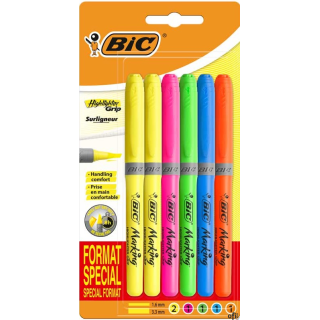 Zakreślacze BIC Highlighter Grip Special Format mix 6szt, 9226071
