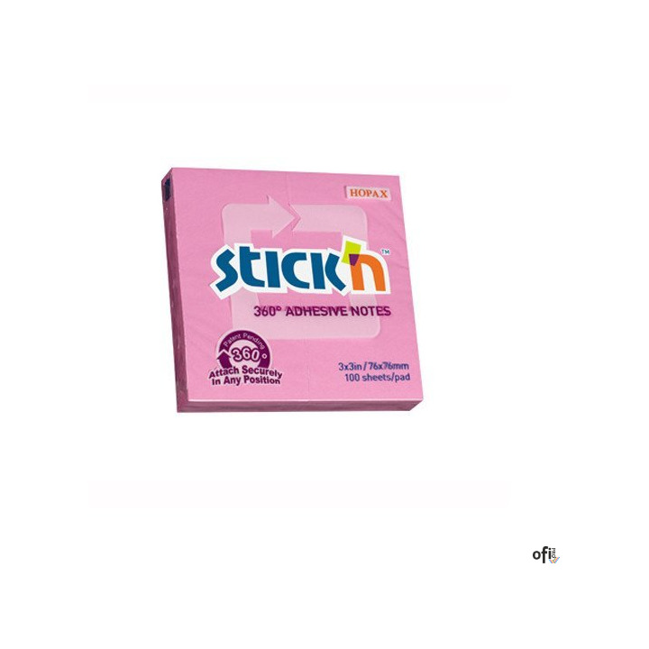 Bloczek STICKN 76x76mm 360stopni różowy 21554
