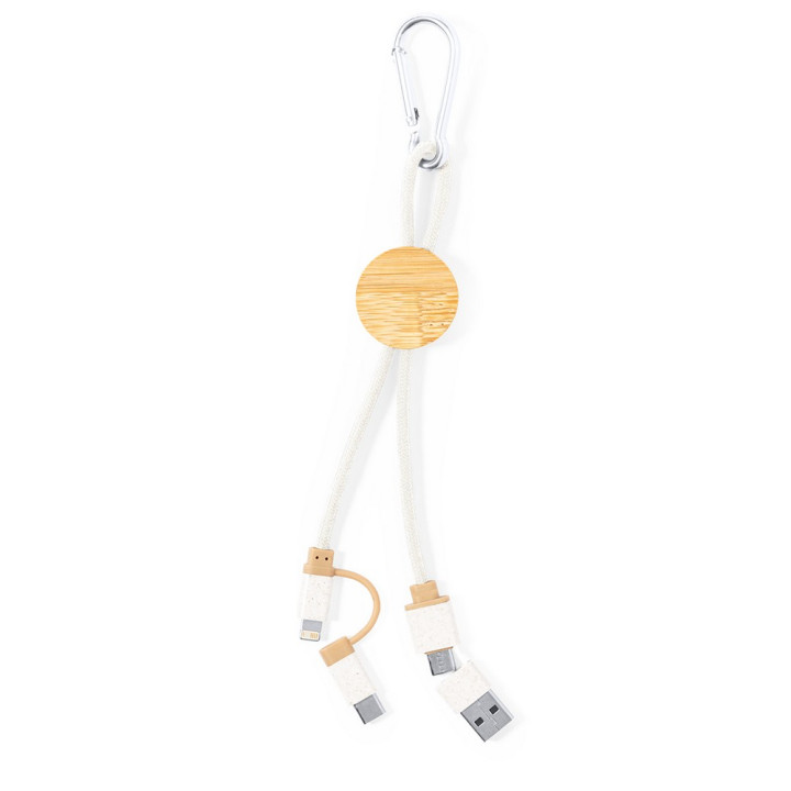 Kabel do ładowania ze słomy pszenicznej i bawełny z karabińczykiem, bambusowy element