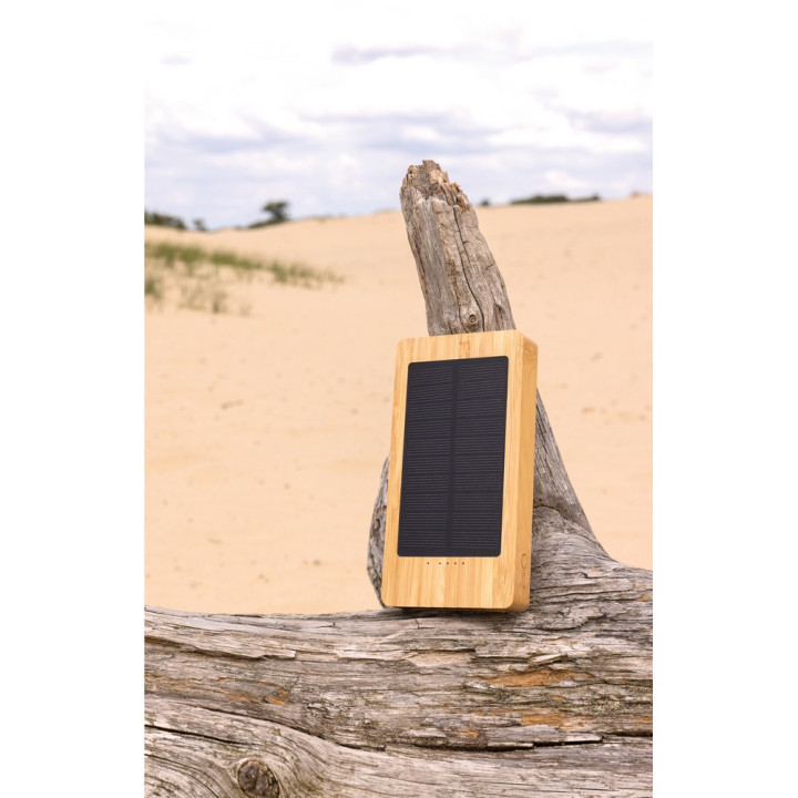 Bambusowy power bank 10000 mAh, ładowarka słoneczna