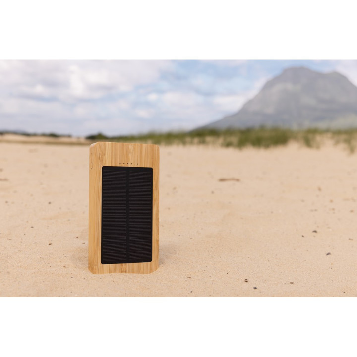 Bambusowy power bank 10000 mAh, ładowarka słoneczna