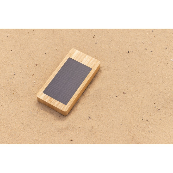 Bambusowy power bank 10000 mAh, ładowarka słoneczna