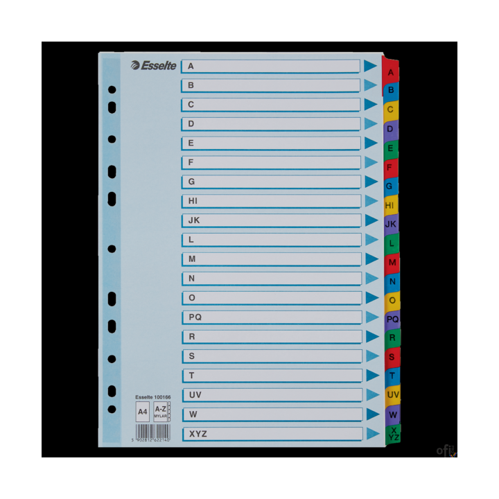 Przekładki kartonowe MYLAR A4 A-Z 100166 białe ESSELTE