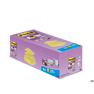 Bloczek samoprzylepny POST-IT_ Super sticky Z-Notes (R330-SSCY-VP20), 76x76mm, 16x90 kart., zółty, 4 bloczki gratis