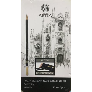 Zestaw ołówków do szkicowania Astra Artea mix 12 sztuk metalowym pudełku, 206120013