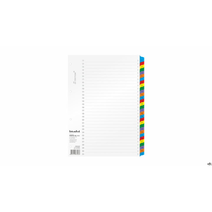 Przekładki laminowane A4 1-31 numeryczne TRY-04-08 Biurfol
