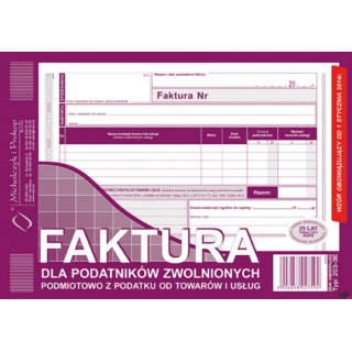 203-3E Faktura dla podatników zwolnionych z VAT A5 (o+1k) MICHALCZYK