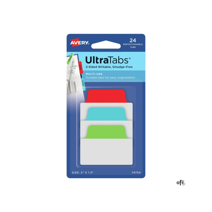 Ultra Tabs - samoprzylepne zakładki indeksujące, kolorowe, klasyczne, 50,8x38, 24 szt., Avery Zweckform 74754