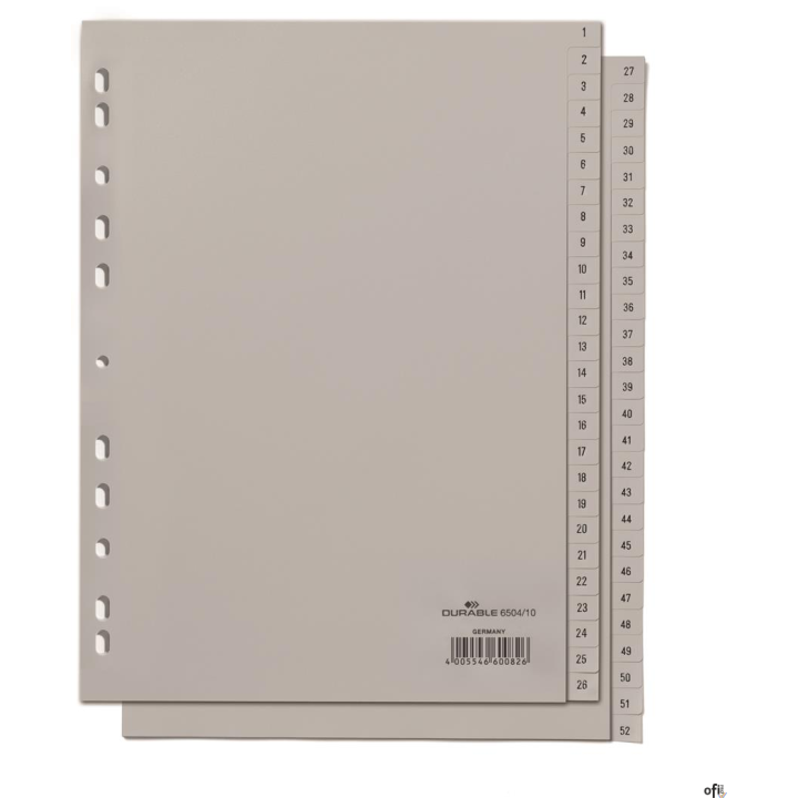 Przekładki PP A4 szare, nadruk, indeksy, dwie sekwencje Szary 650410 DURABLE