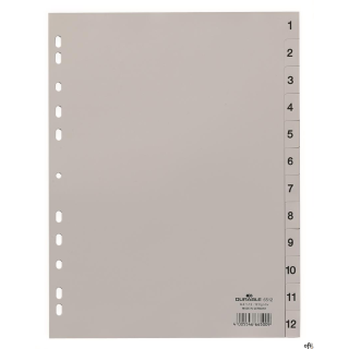 Przekładki PP A4 szare, nadr. indeks, 1-12, 1 0 części Szary 651210 DURABLE