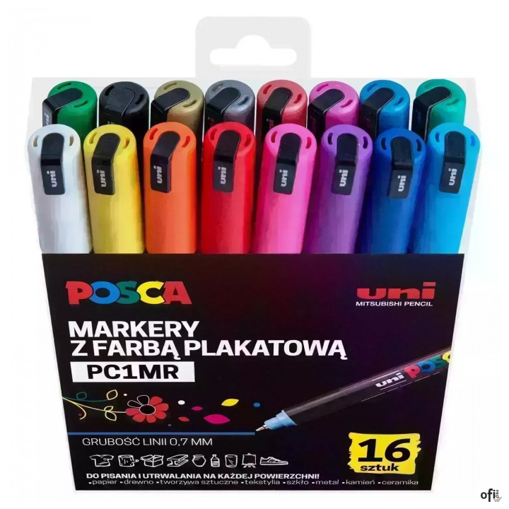 Markery z tuszem pigmentowym PC-1MR, komplet 16 sztuk POSCA UNPC1MR/16C SALE ceramika papier drewno